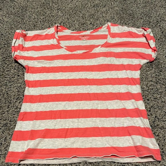 Tommy Hilfiger Tops - Coral and Gray Striped Short Sleeve Shirt